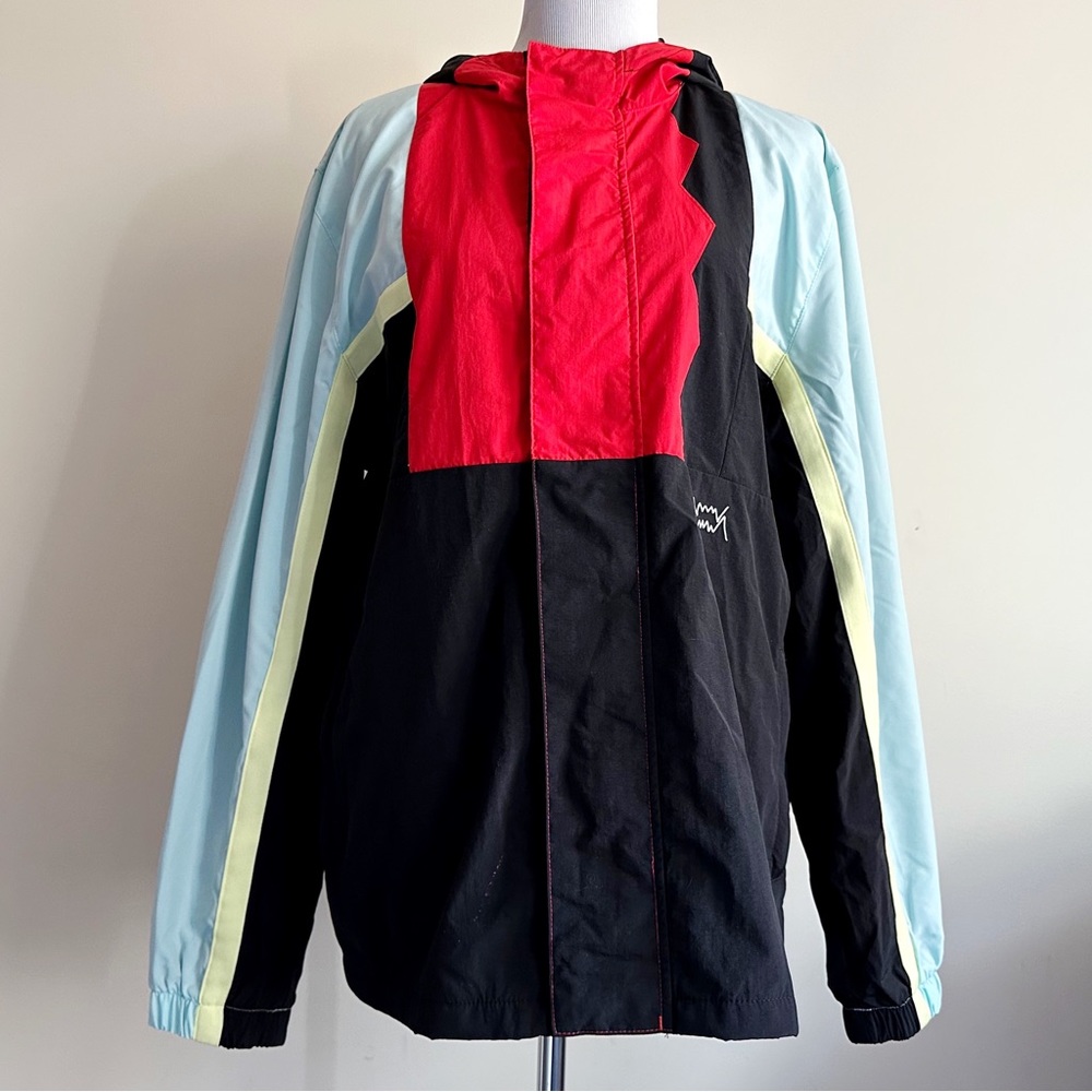 Puma Commitment Day Jacket Mens Medium Windbreaker Red Black Light Blue Sporty